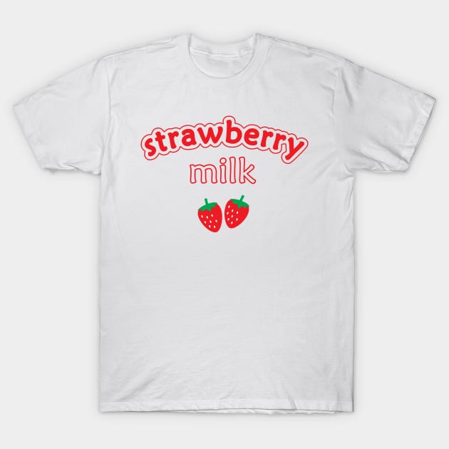 Strawberry Milk Kawaii Cute Strawberries Red T-Shirt by CandyMoonDesign